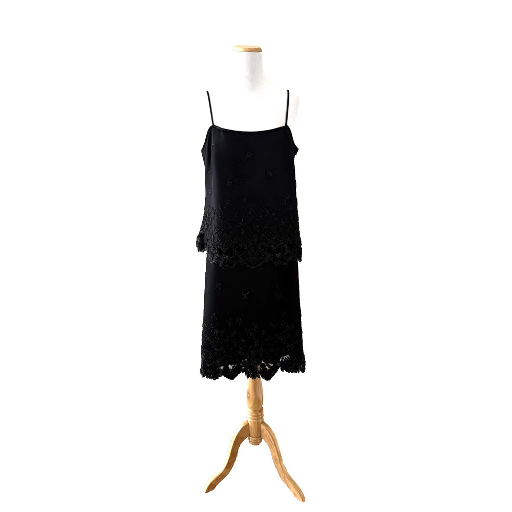 Armani Collezione Evening Pencil Skirt + Top Set 8/10 Black Satin Beaded Overlay
